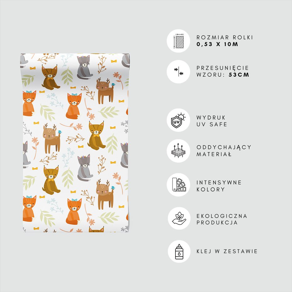 Tapeta - dziecięca, koty, jelenie, liście