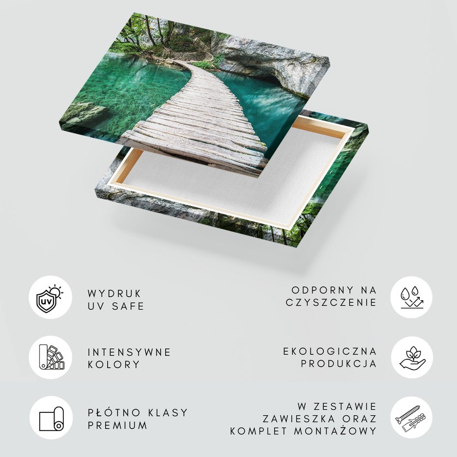 Obraz na płótnie - jezioro, las, mostek