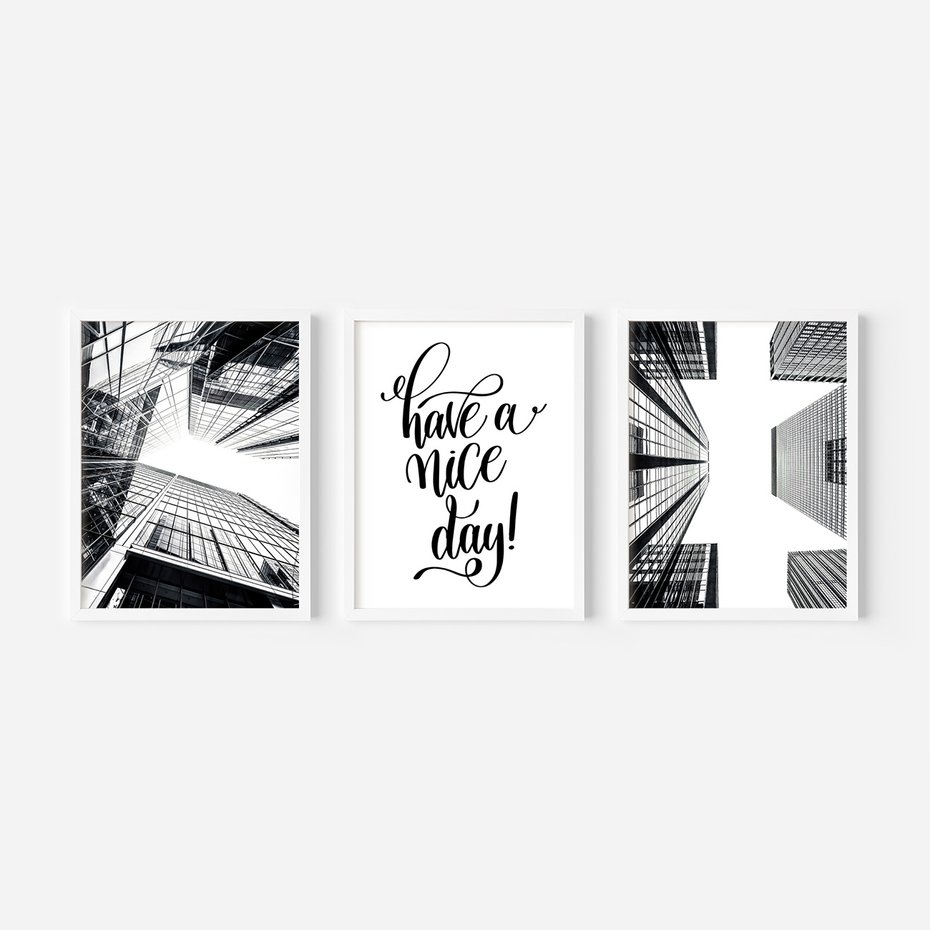 Zestaw obrazy w ramie, plakaty - architektura, budynki, miejski - rama biała