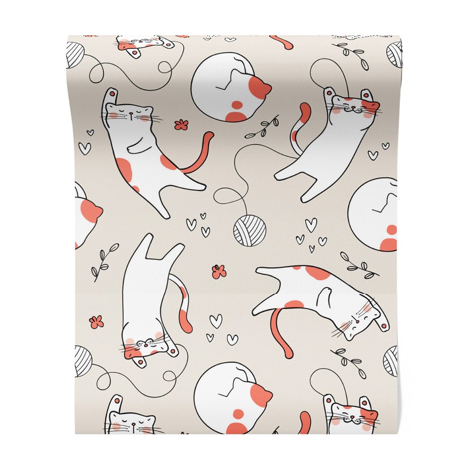 Tapeta - dziecięca, koty, serca, kwiaty