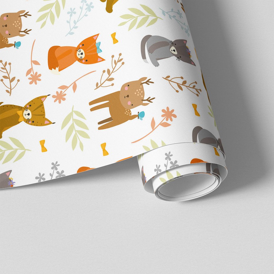 Tapeta - dziecięca, koty, jelenie, liście