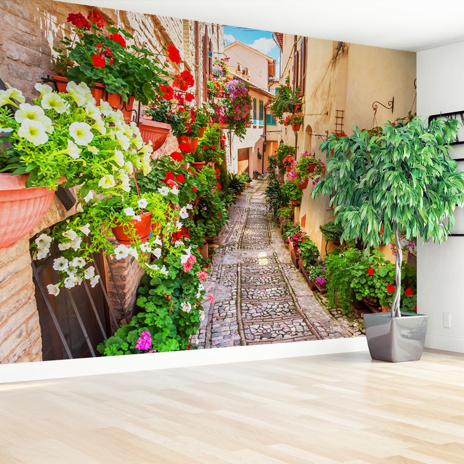 Fototapeta - kwiaty, uliczka, miasto