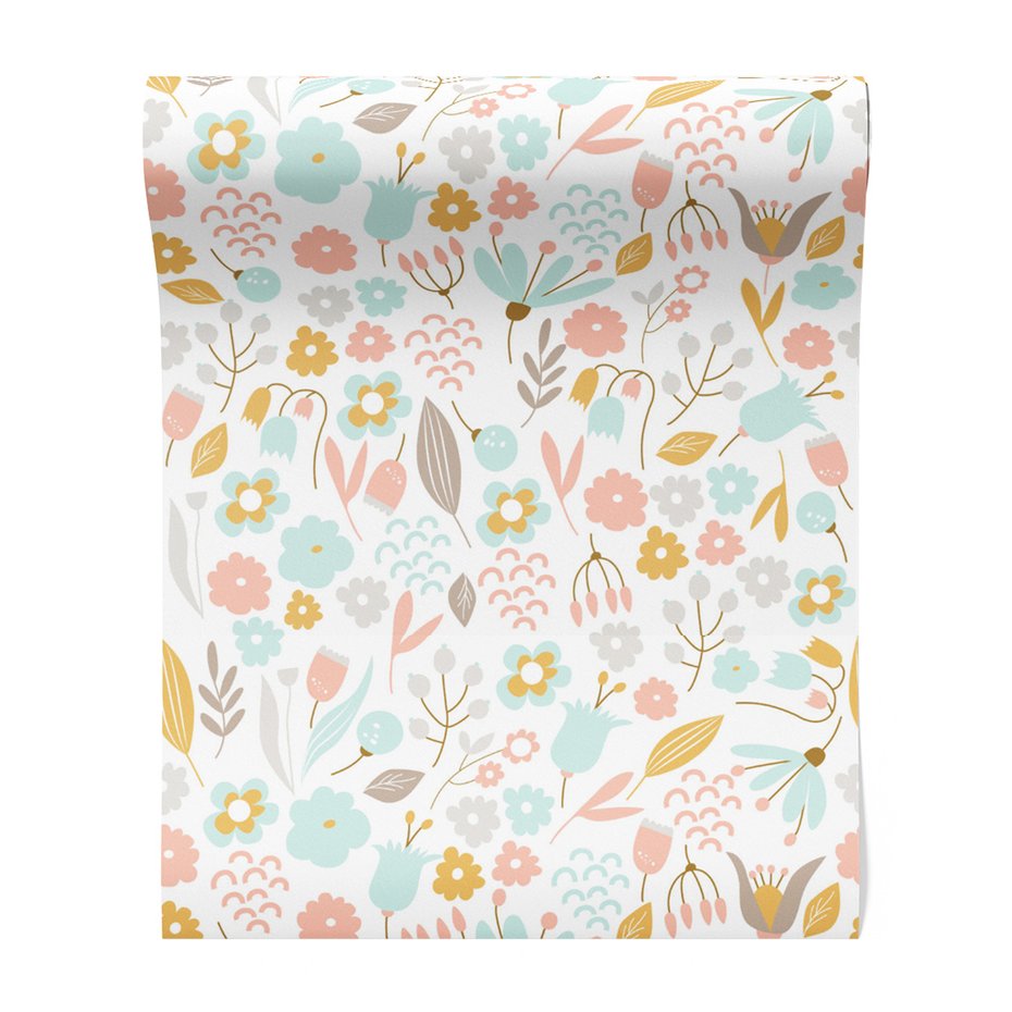 Tapeta - kwiaty, liście, pastel,