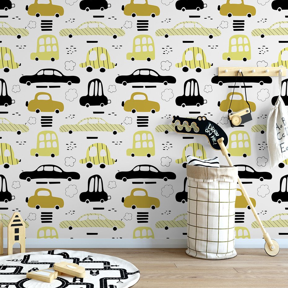 Tapeta - dziecięca, samochody, chmury, kreskówki