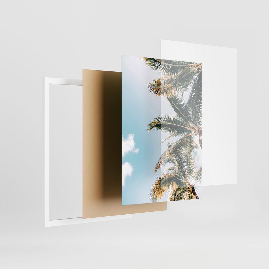 Zestaw obrazy w ramie, plakaty - palmy, morze, woda - rama biała