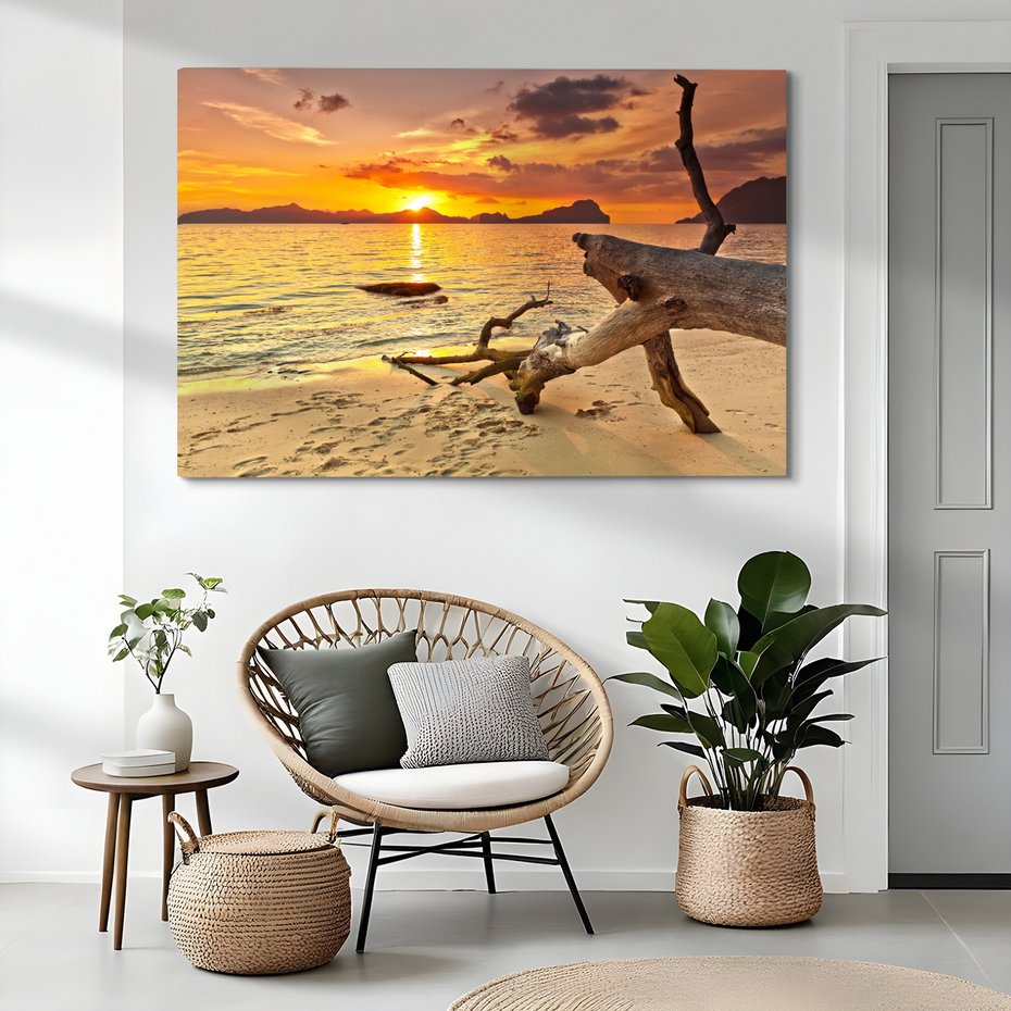 Obraz na płótnie - zachód słońca, plaża, morze