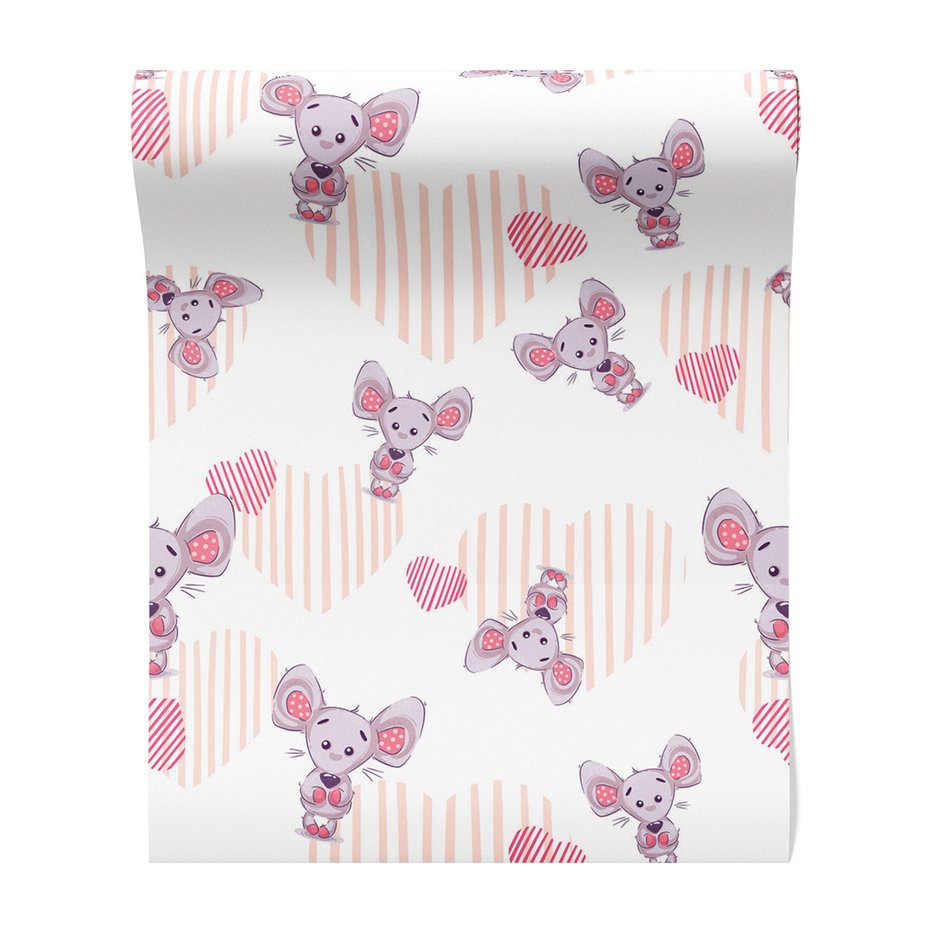 Tapeta - dziecięca, myszka, serca, tło