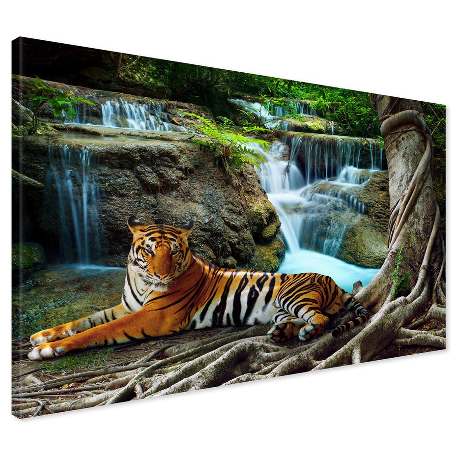 Obraz na płótnie - tygrys, wodospad, dżungla