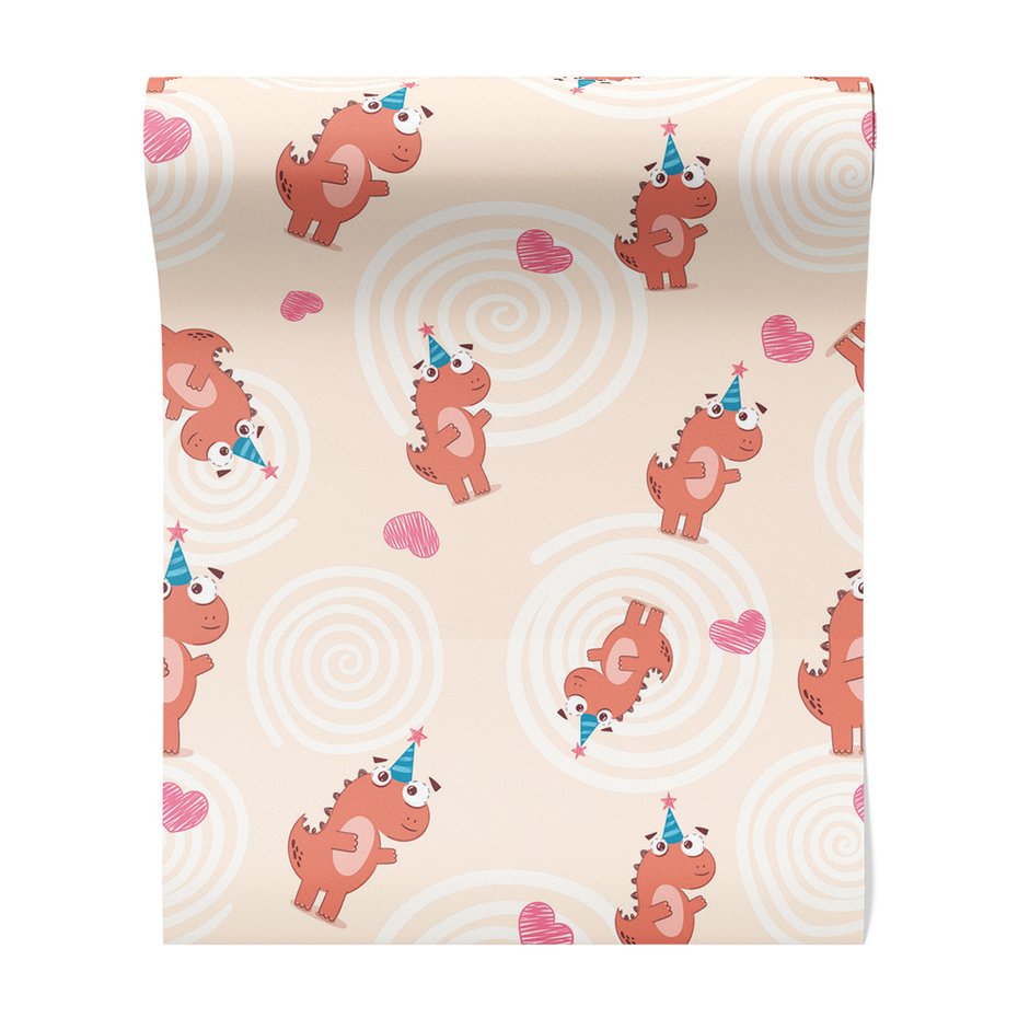 Tapeta - dziecięca, dinozaury, serca,