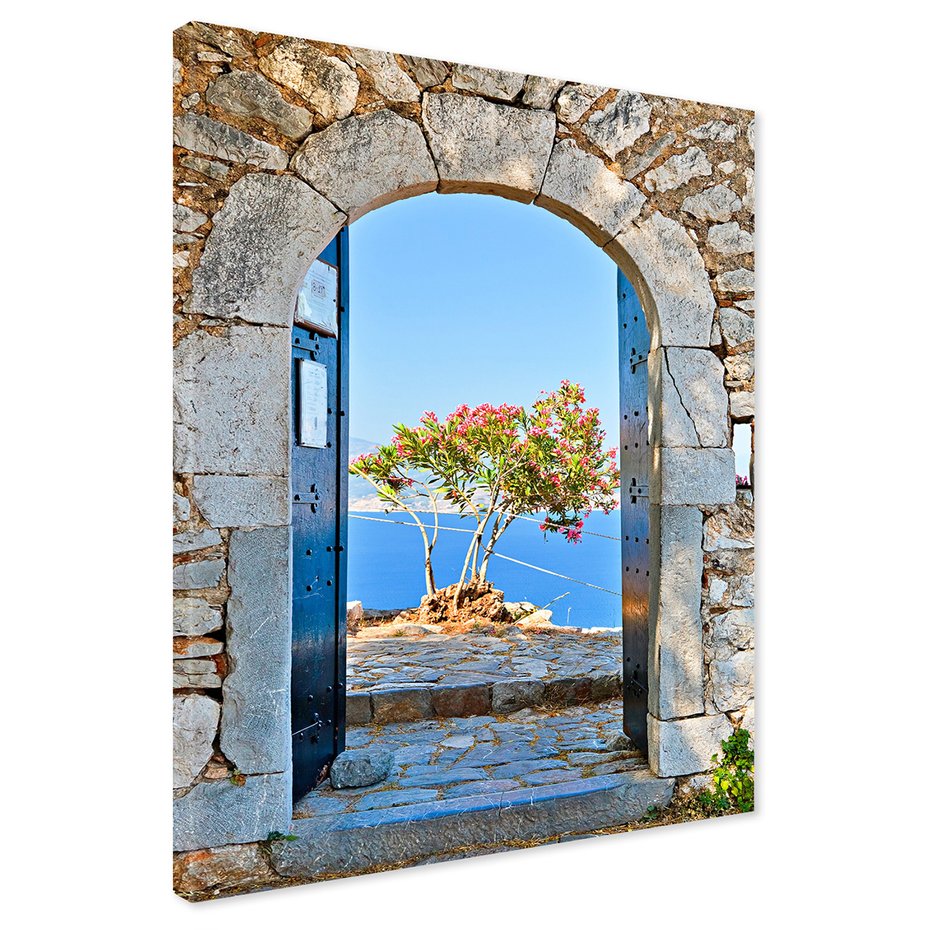 Obraz na płótnie - morze, kwiaty, błękitne niebo