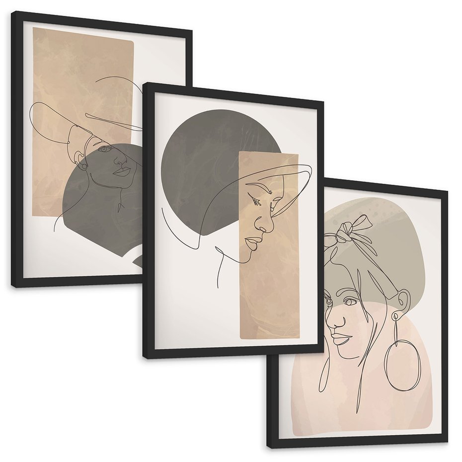 Zestaw obrazy w ramie, plakaty - kobieta, portret, abstrakcja - rama czarna