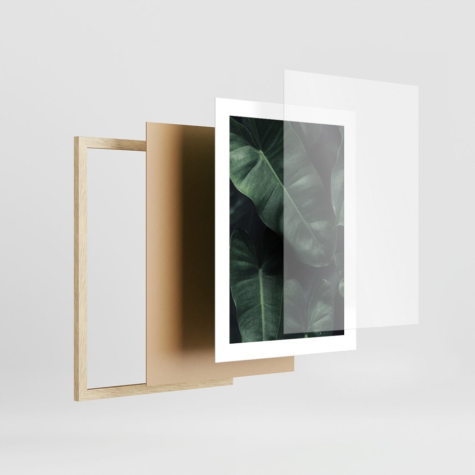 Zestaw obrazy w ramie, plakaty - liście, monstera, rośliny - rama drewno