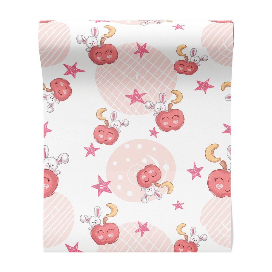 Tapeta - dziecięca, jabłko, królik, gwiazda