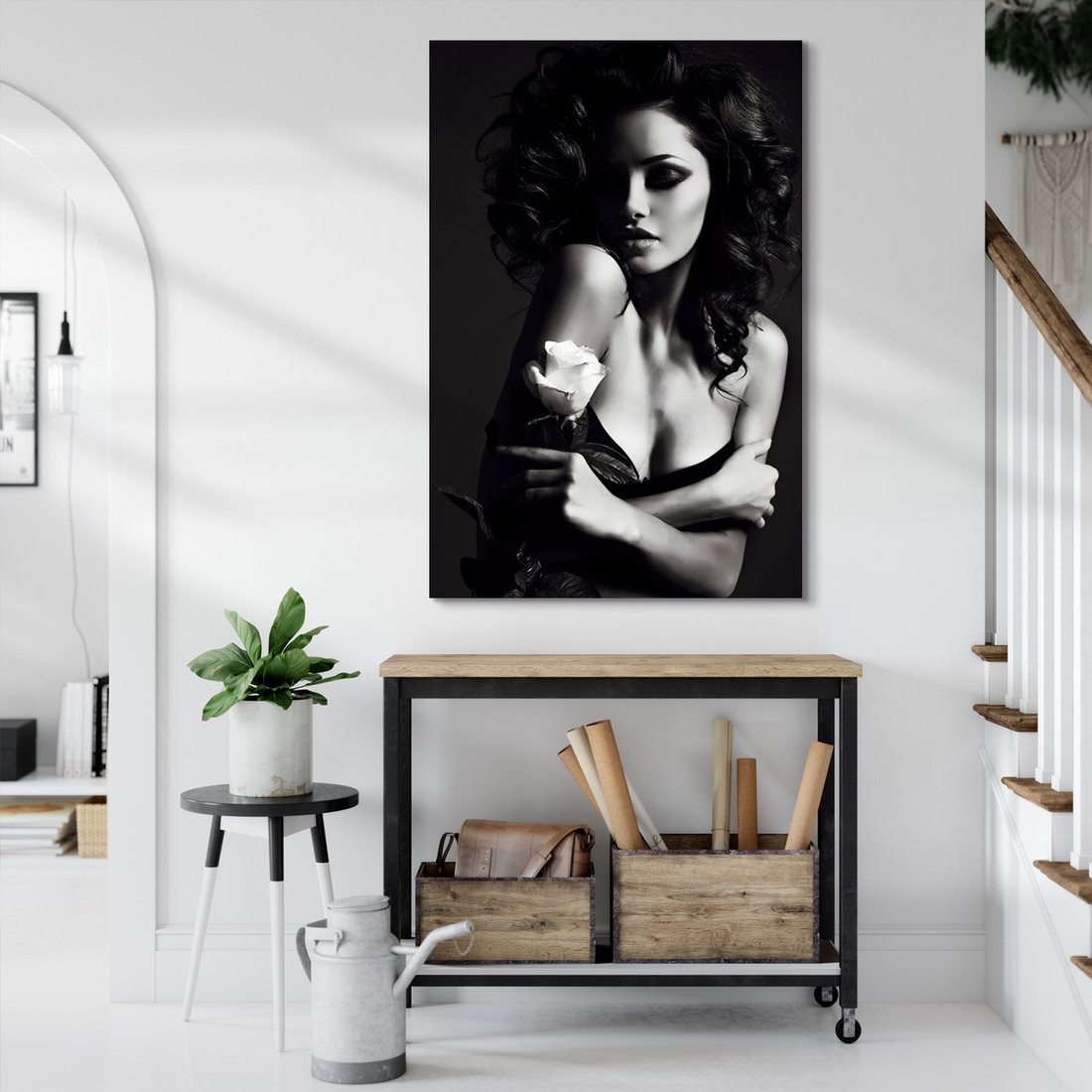 Obraz na płótnie - kobieta, róża, portret