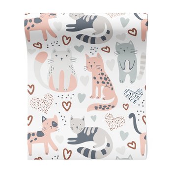 Tapeta - dziecięca, koty, serca, tło