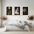 Zestaw obrazy w ramie, plakaty - liście, złoto, abstrakcja - rama drewno