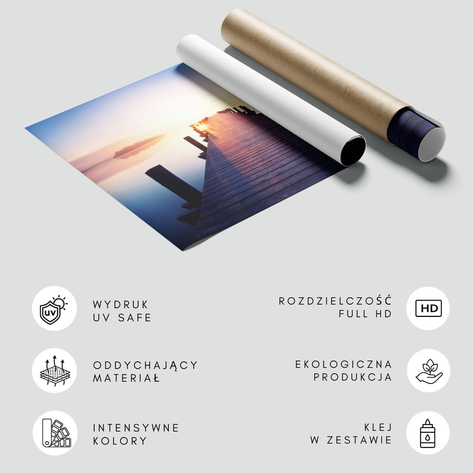 Fototapeta - jezioro, pomost, wschód słońca