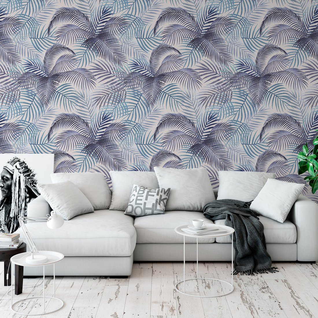 Tapeta - liście, wzór, akwarela