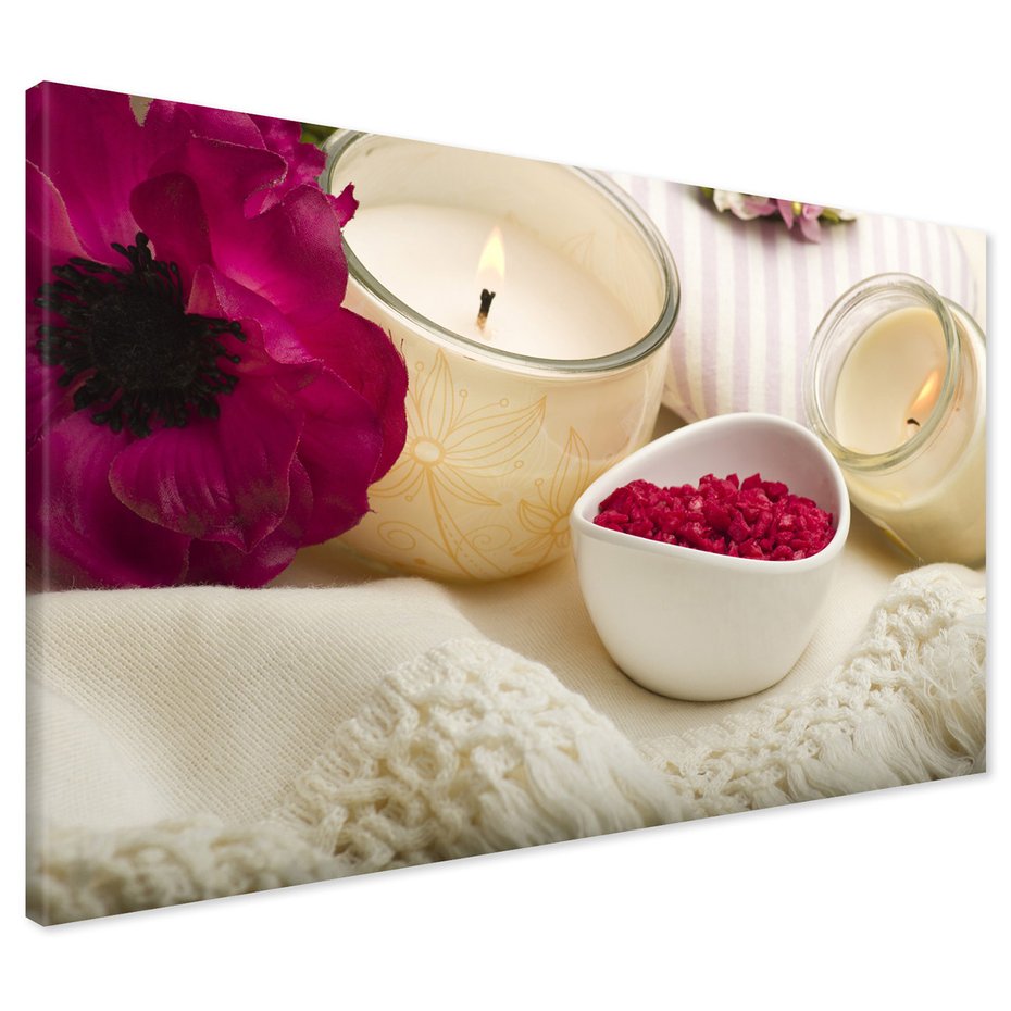 Obraz na płótnie - świece, kwiat, relaks
