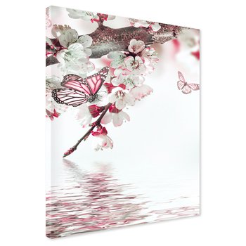 Obraz na płótnie - kwiaty, motyle, woda