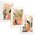 Zestaw obrazy w ramie, plakaty - kobieta, kwiaty, liście - rama biała