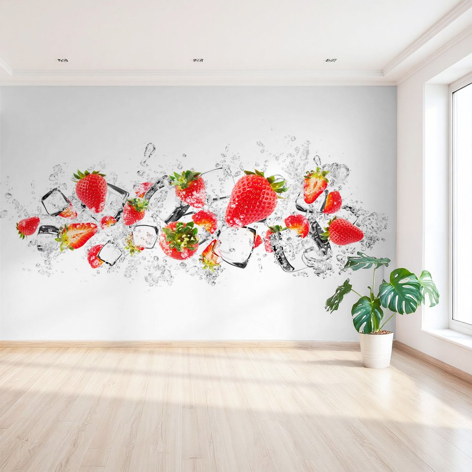 Fototapeta - truskawki, lód, woda