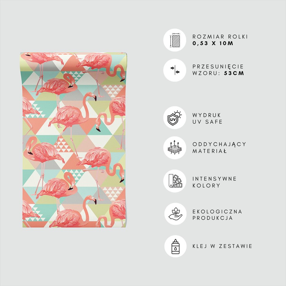 Tapeta - flamingi, trójkąty, tło