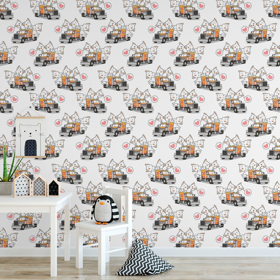 Tapeta - dziecięca, ciężarówka, koty,