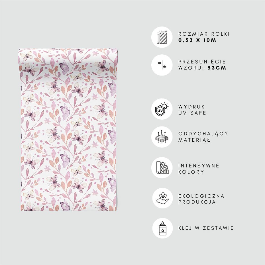 Tapeta - motyle, liście, ornamenty