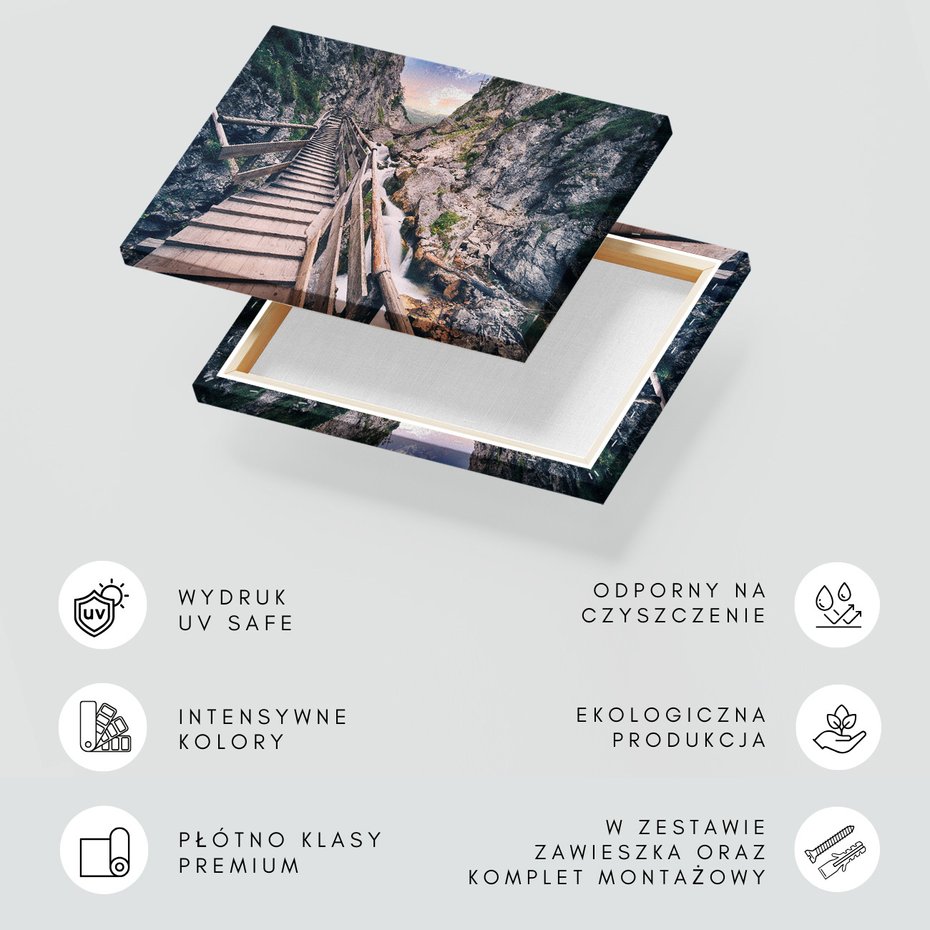 Obraz na płótnie - wodospad, schody, góry