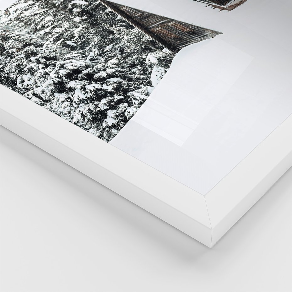 Zestaw obrazy w ramie, plakaty - zima, śnieg, góry - rama biała