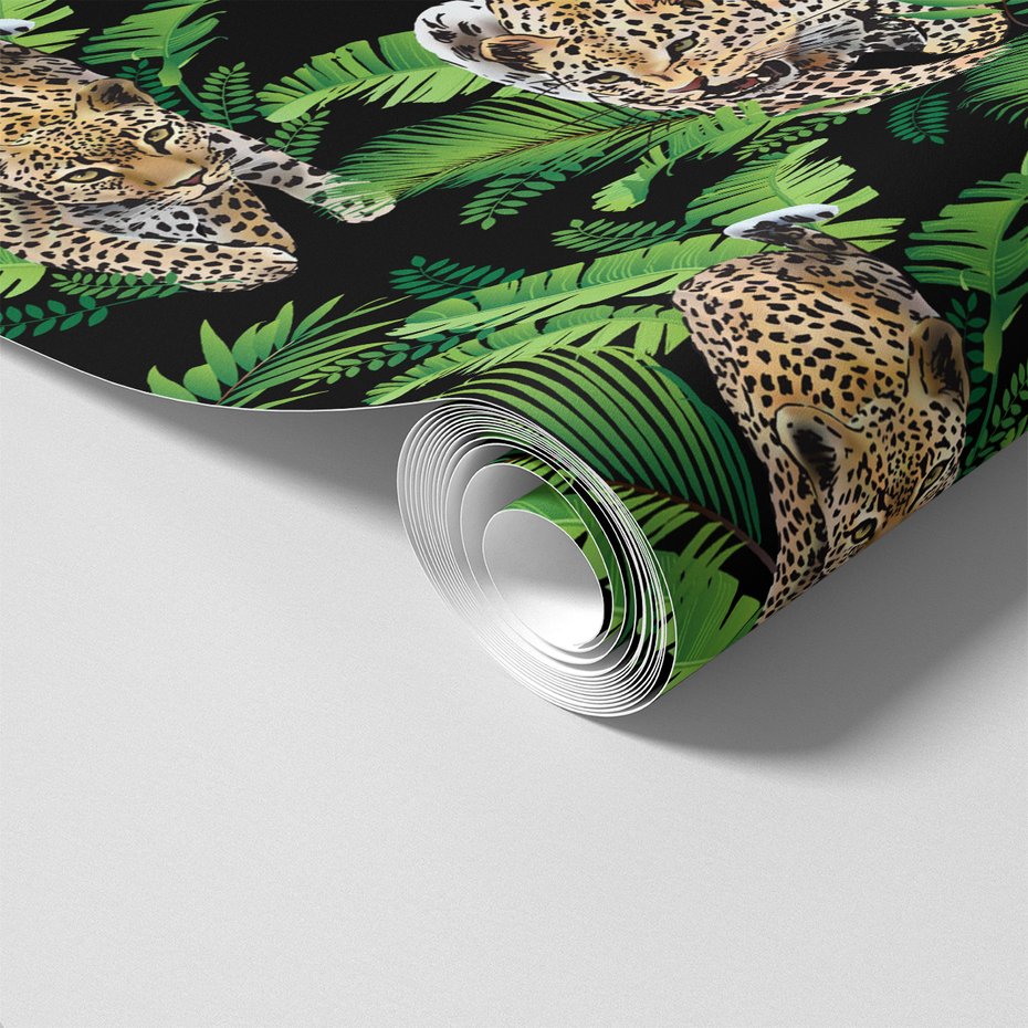 Tapeta - liście, lampart, dżungla
