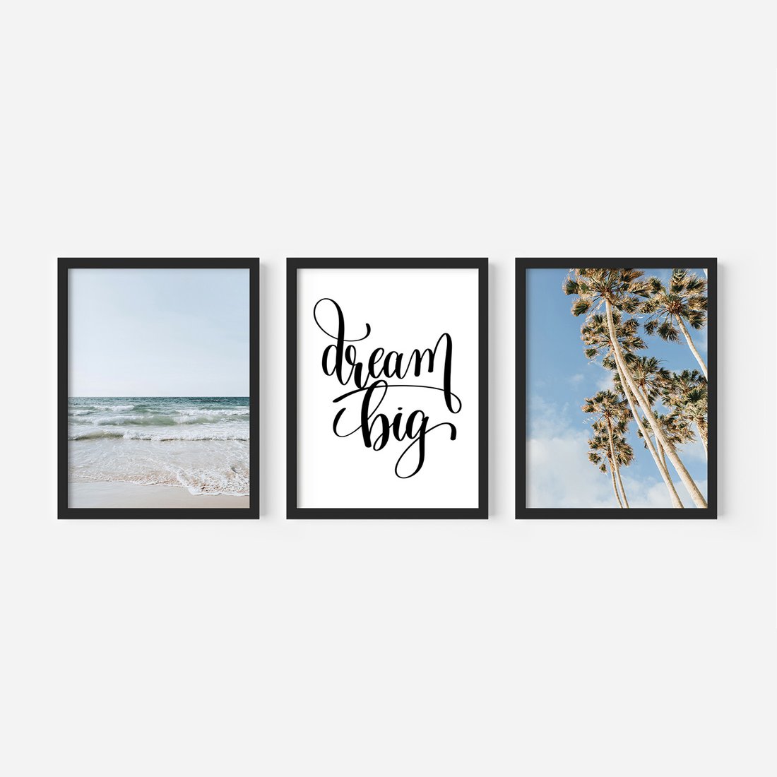 Zestaw obrazy w ramie, plakaty - plaża,palmy,morze - rama czarna