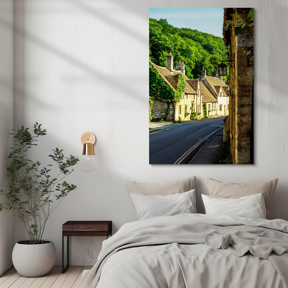 Obraz na płótnie - ulica, domy, zieleń