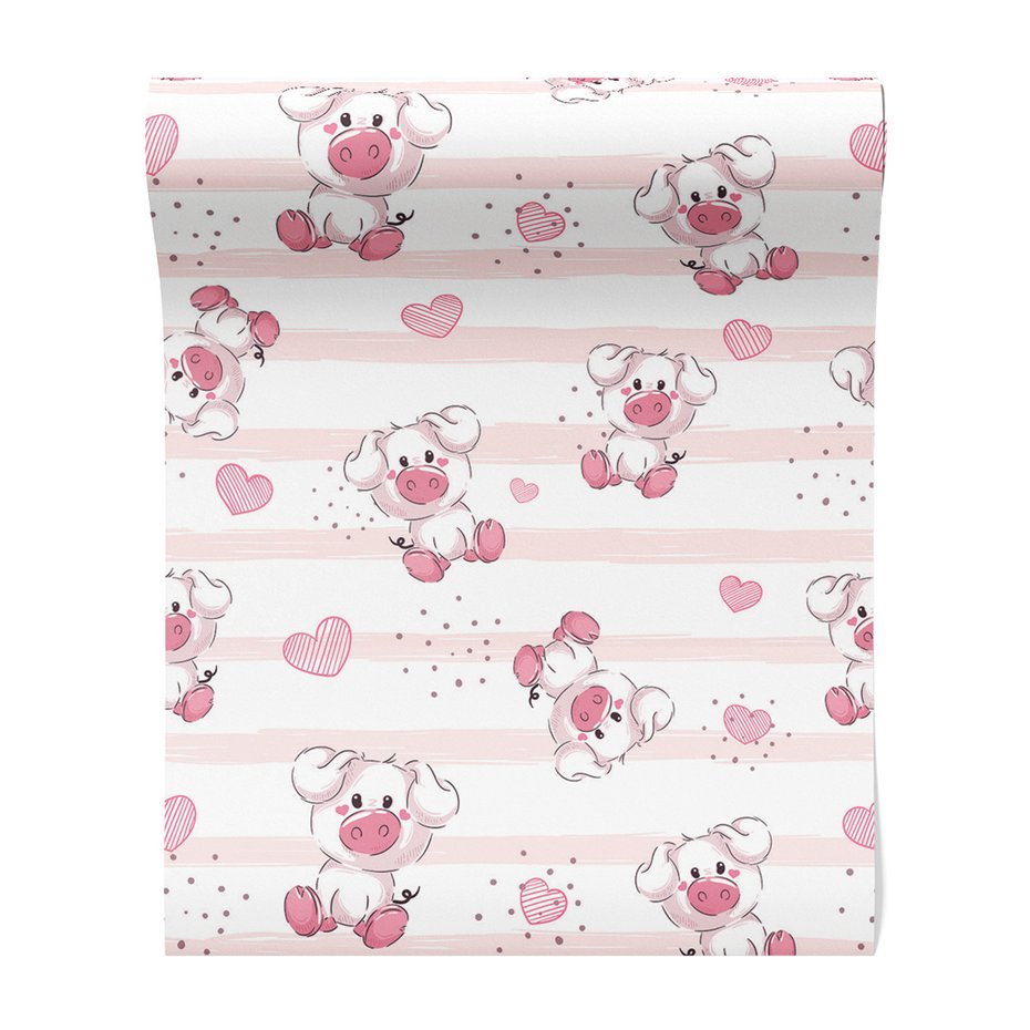 Tapeta - dziecięca, świnka, serca, kropki