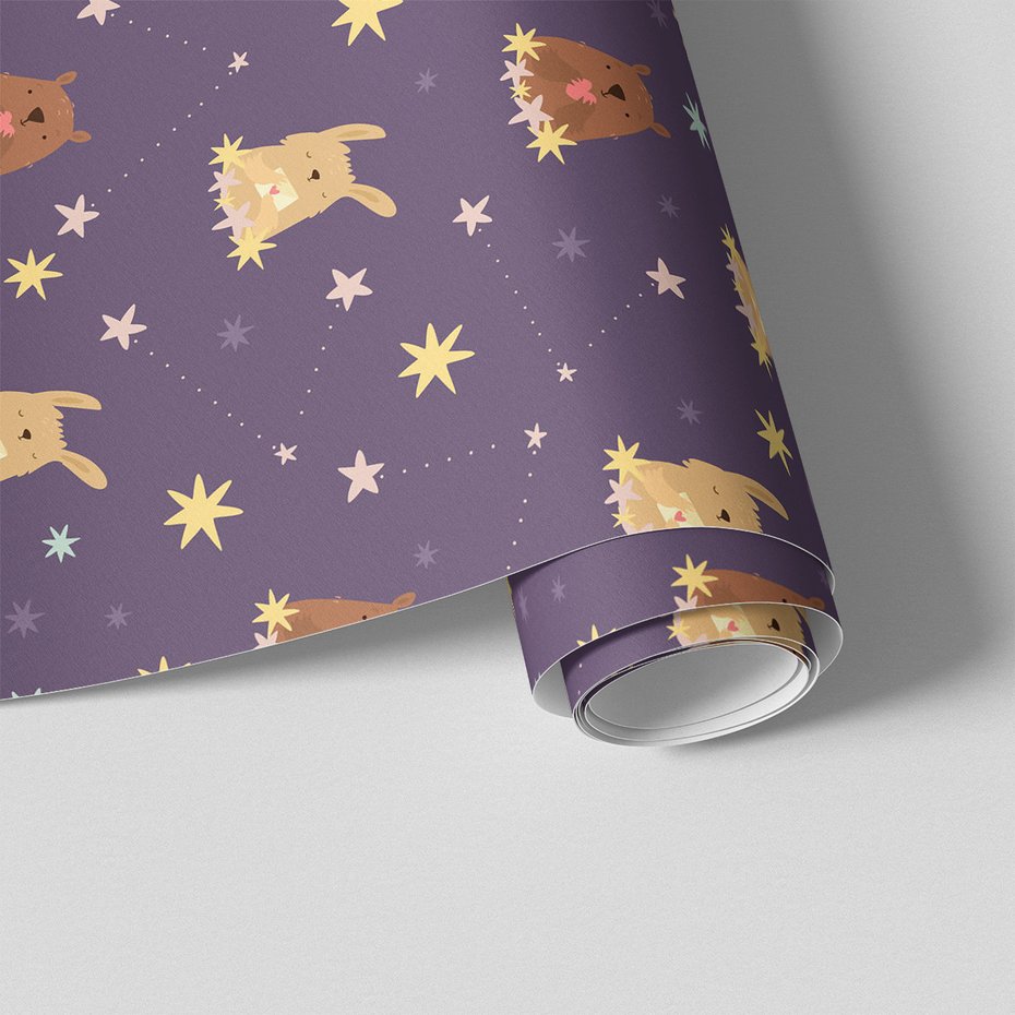 Tapeta - dziecięca, królik, gwiazdy, misie