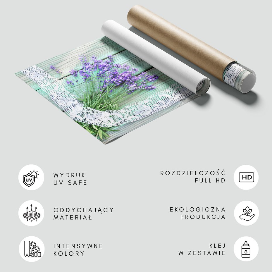 Fototapeta - lawenda, kwiaty, koronka