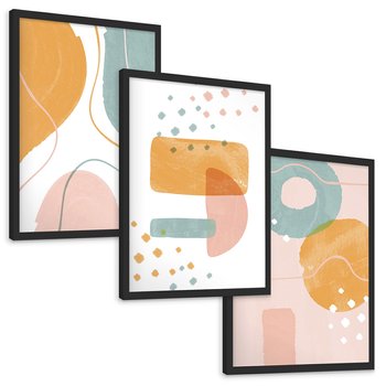 Zestaw obrazy w ramie, plakaty - abstrakcja, pastelowe, kształty - rama czarna