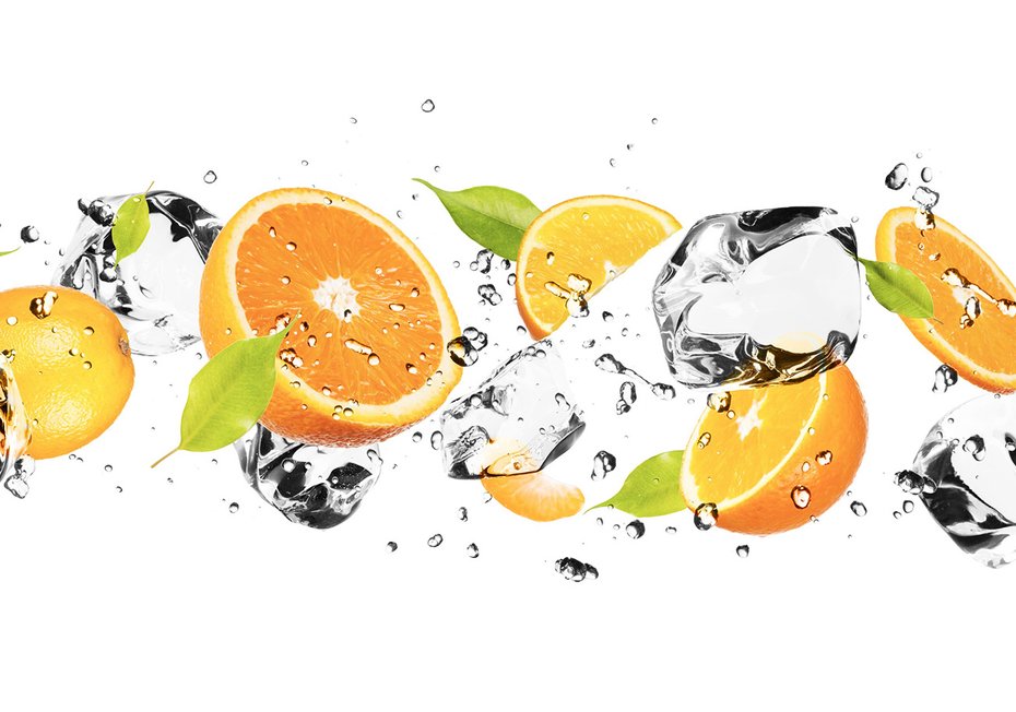 Fototapeta - pomarańcze, lód, woda