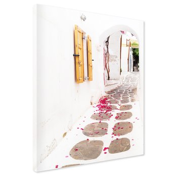 Obraz na płótnie - uliczka, kwiaty, biały