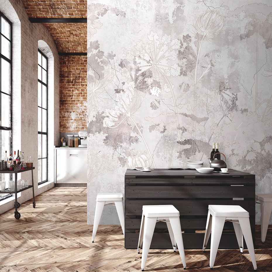 Fototapeta - loft, kwiaty, mural