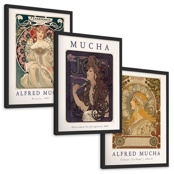 Zestaw obrazy w ramie, plakaty - Mucha, secesja, artystyczne - rama czarna