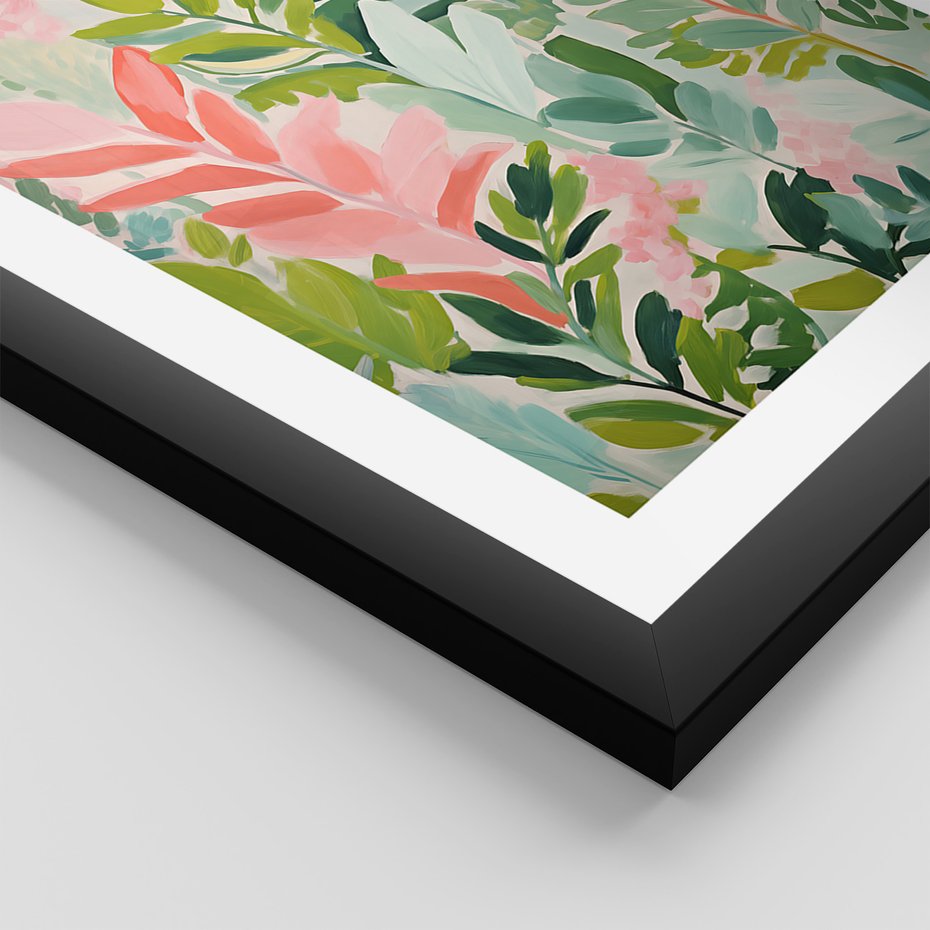 Zestaw obrazy w ramie, plakaty - kwiaty, liście, rośliny - rama czarna