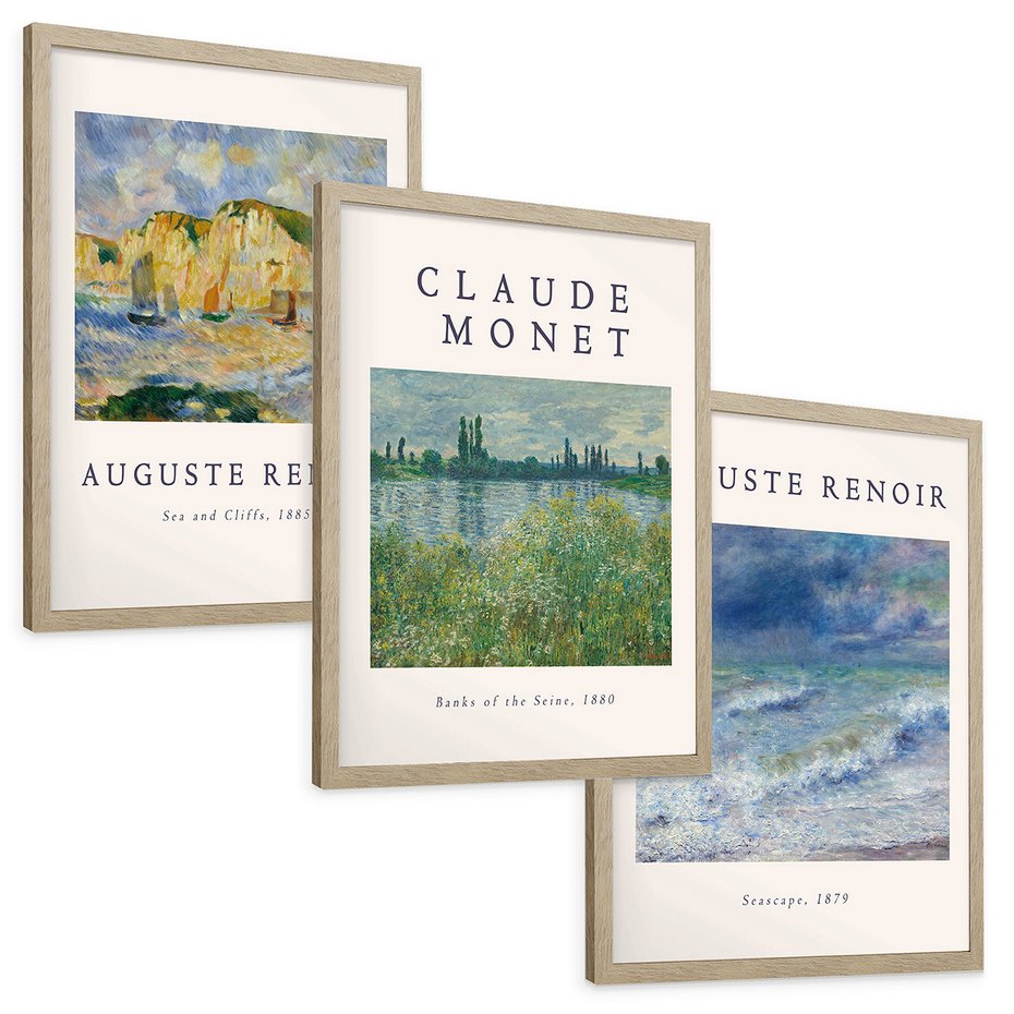 Zestaw obrazy w ramie, plakaty - impresjonizm, pejzaż, morze - rama drewno