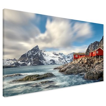 Obraz na płótnie - góry, domki, morze