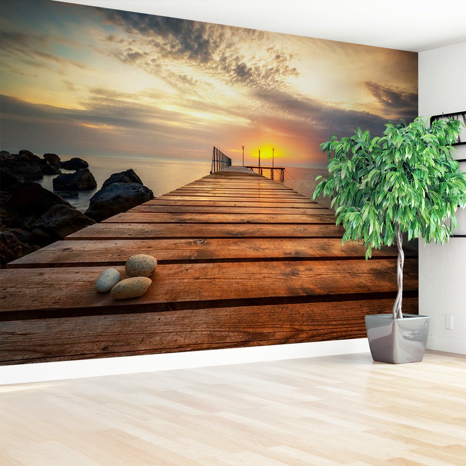 Fototapeta - morze, molo, zachód słońca