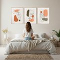 Zestaw obrazy w ramie, plakaty - abstrakcja, twarz, minimalizm - rama drewno