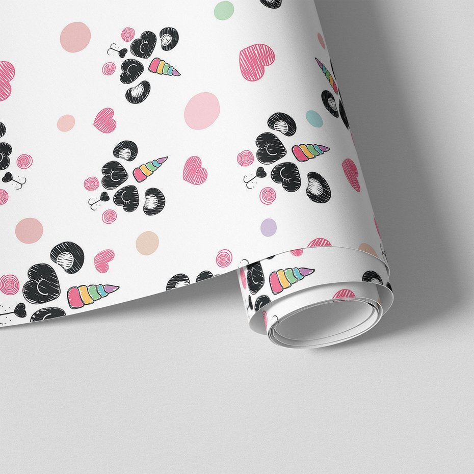 Tapeta - dziecięca, panda, jednorożec, serca