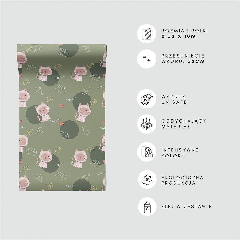 Tapeta - dziecięca, koty, miski, ryby