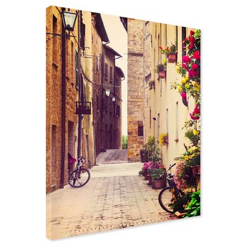 Obraz na płótnie - uliczka, kwiaty, rowery